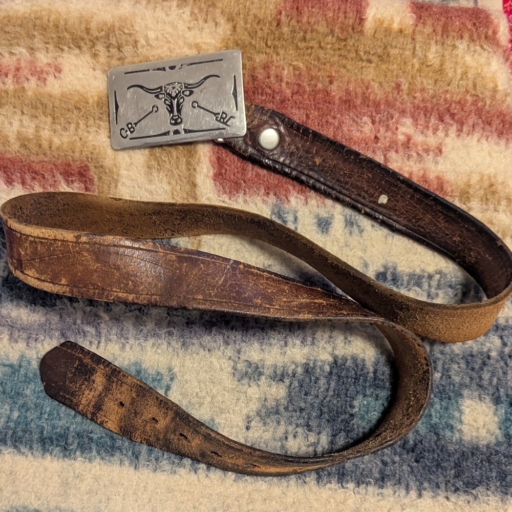 Western Belt Buckle Silver Steer Bull Branding Irons Chambers Belt Co Vintage - Picture 6 of 6